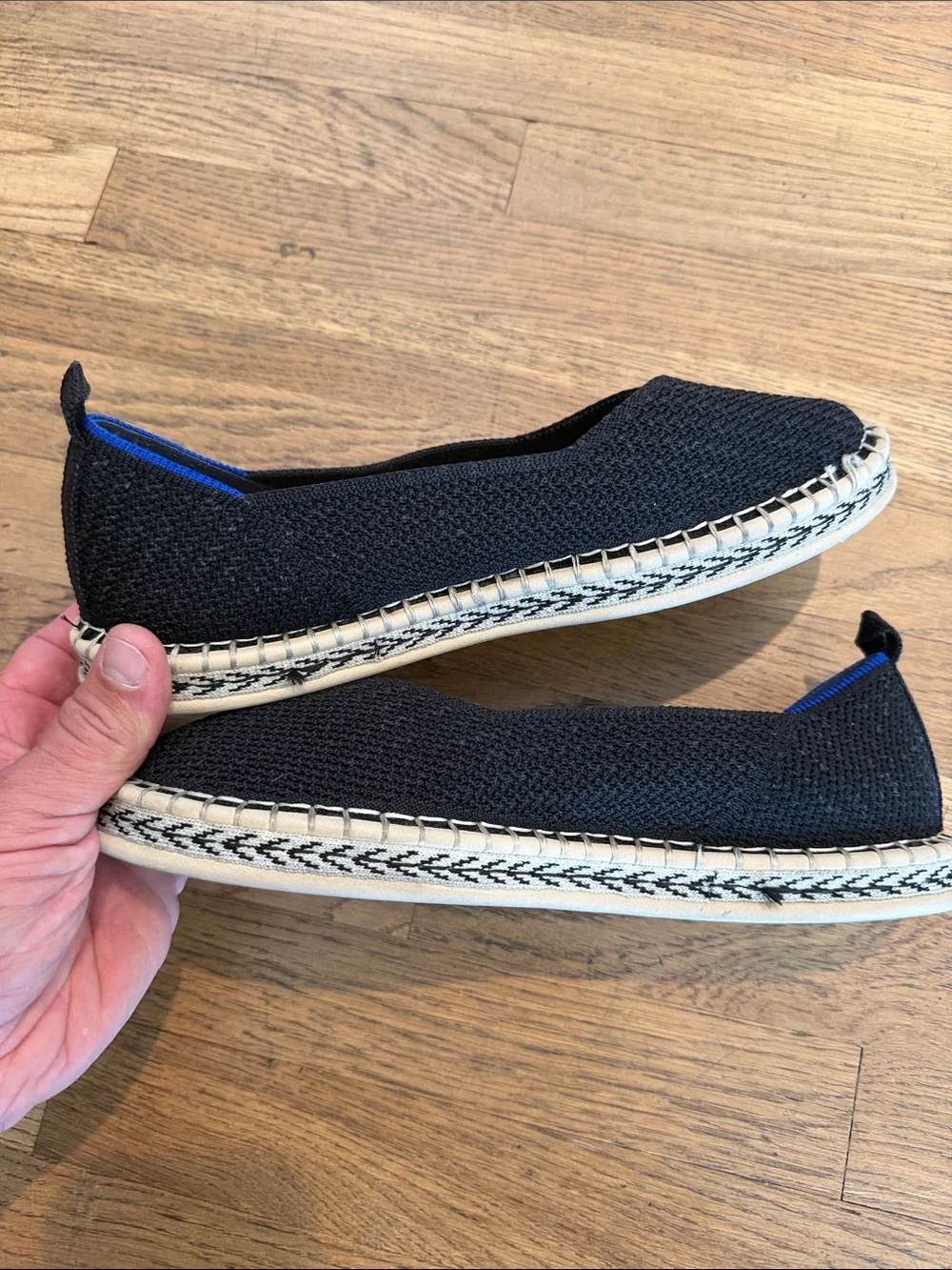 Rothy's Women's Boardwalk Espadrille Flats Black Knit Size 9